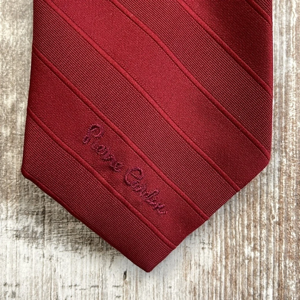 Pierre Cardin Paris New York Vintage Burgundy Stripe Tie With Logo
